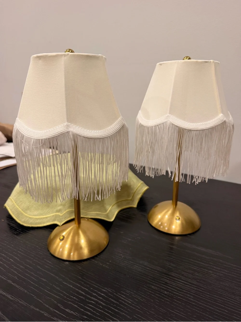 Fringed White Shade Table Lamp with Gold Base - Home Accents Lanterns